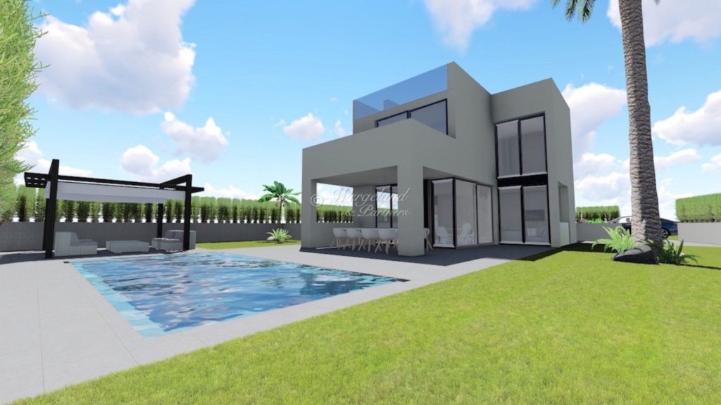 Illustrasjon villa med basseng