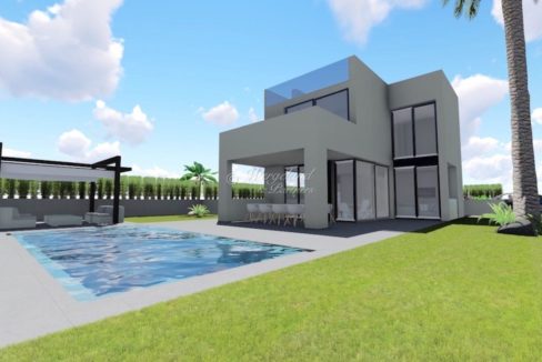 Illustrasjon villa med basseng